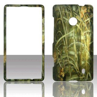 Camo Dry Grass 2D Rubberized Design for Nokia Lumia 521 Cell Phone Snap On Hard Protective Case Cover Skin Faceplates Protector Cell Phones & Accessories