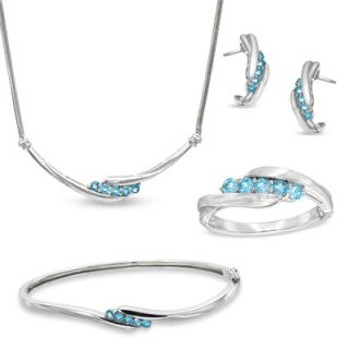 Blue Topaz Pendant, Earrings, Ring and Bracelet Set in Sterling Silver