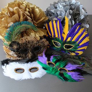 set of four feather mask photo props by pearl and earl