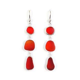 red sea glass three drop earrings by tania covo