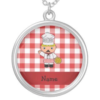 Personalized name italian chef red white checkers pendant