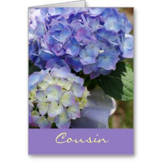 Cousin's Birthday, purple Hydrangeas Greeting Card