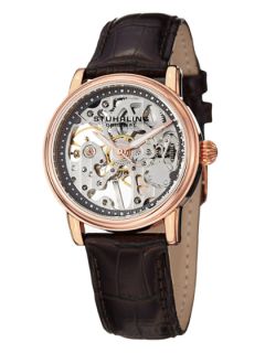 Womens Rose Gold & Embossed Brown Leather Watch by Stuhrling Original