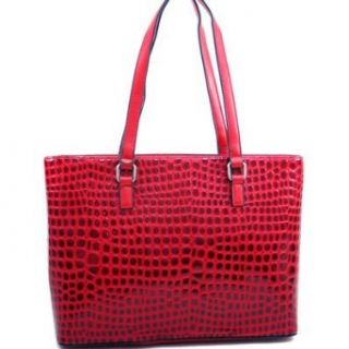 Large Patent Croco Chic Fashion Tote Red Clothing