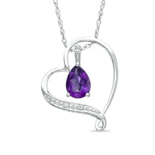 Pear Shaped Amethyst and Lab Created White Sapphire Heart Pendant in