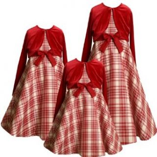 Bonnie Jean Toddler Girls 2T 4T 2 Piece RED IVORY METALLIC GOLD PLAID Special Occasion Christmas Holiday Party Shrug/Jacket Dress Set 4T BNJ 7084X X27084 Clothing