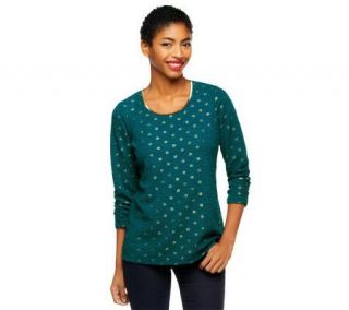 Susan Graver Crinkle Knit Tunic w/ 3/4 Ruched Sleeves and Foil Dots —