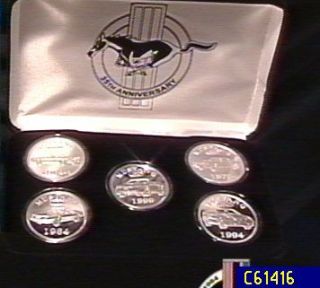 Set of 5 Ford Mustang 35th Anniv. Silver Coins —