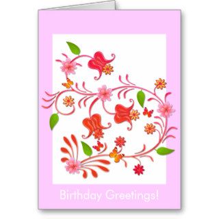 Birthday Greetings Flowers Butterflies Card
