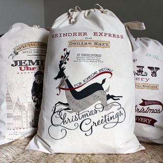 personalised santa sack reindeer design by lovehart
