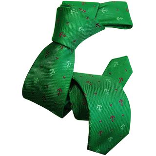 Dmitry Boys Green Anchor patterned Italian Silk Woven Tie