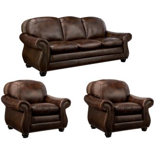 Monterrey Brown Italian Leather Sofa And Two Leather Chairs