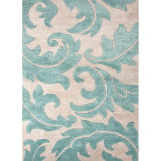 Hand tufted Transitional Floral pattern Blue/ Ivory Rug (5 X 8)