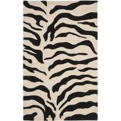 Handmade Soho Zebra Beige/ Black New Zealand Wool Rug (5x 8)