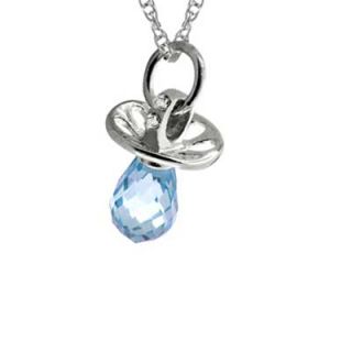 Briolette Simulated Birthstone Pacifier Charm Pendant in 10K White or