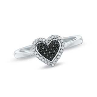CT. T.W. Enhanced Black and White Diamond Pavé Heart Ring in
