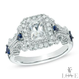 Vera Wang LOVE Collection 1 1/6 CT. T.W. Emerald Cut Diamond and Blue