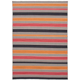 Reversible Handmade Flat weave Stripe patterned Multicolor Rug (4 X 6)