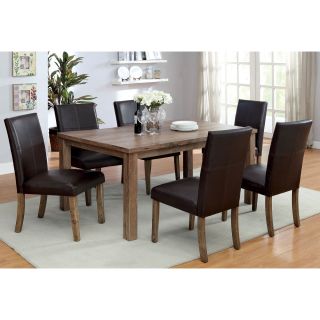 Furniture Of America Elva 7 piece Dining Set With Dark Brown Leatherette Side Chair Brown Size 7 Piece Sets