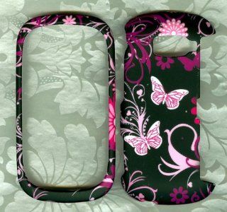 Pink Butterfly Rubberized case for Lg Octane VN530 Cell Phones & Accessories