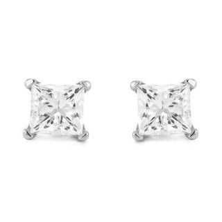 14k White Gold Princess cut Diamond Stud Earrings (1/10 cttw, I J, I1 I2) Jewelry