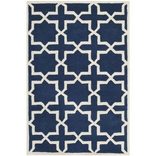 Rectangle Handmade Moroccan Dark Blue Wool Rug (3 X 5)