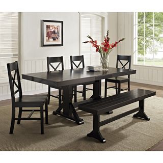 We Furniture Black Solid Wood 6 piece Dining Set Black Size 6 Piece Sets