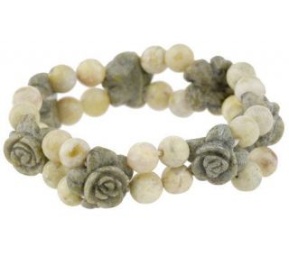 Connemara Marble Carved Rose Stretch Bracelet —