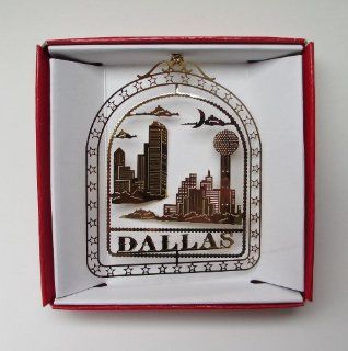 Dallas Texas Christmas ORNAMENT Reunion Tower City Skyline Brass Souvenir Gift   Tx Souvenir Ornament