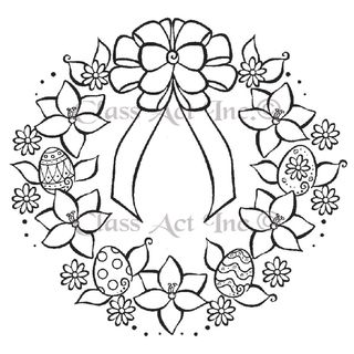 Class Act Cling Mounted Rubber Stamp 3.5x3.5 easter Wreath W/eggs