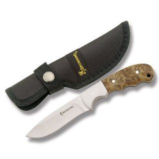 Browning Knives 539 Drop Point Hunter Fixed Blade Knife with Finger Groove Burl Wood Handles