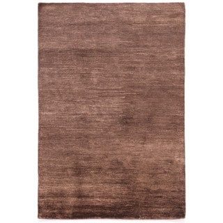 Hand knotted Beige/ Brown Solid Pattern Wool/ Silk Rug (5 X 8)