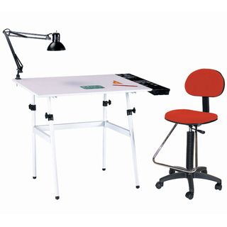 Offex Berkeley 4 piece White/ Red Drafting Table Set