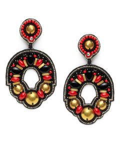 Red & Black Bead Drop Earrings by Ranjana Khan