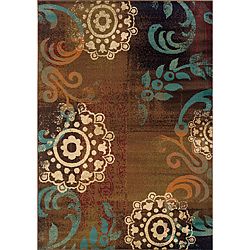 Brown/ Blue Geometric Transitional Area Rug (310 X 55)