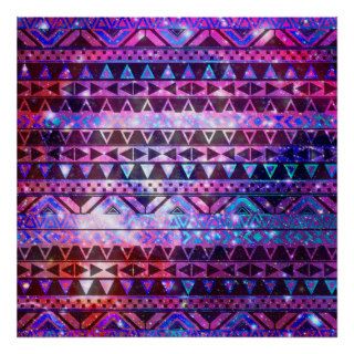 Girly Andes Aztec Pattern Pink Teal Nebula Galaxy Posters