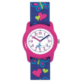 Timex Kids' Analog Hearts and Butterflies Elastic Fabric Strap Watch Timex Kids Girls' Watches