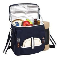 Picnic At Ascot Wine And Cheese Cooler With Blanket Navy/white