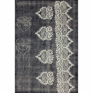 Nuloom Hand knotted Transitional Damask Navy Wool / Viscose Rug (8 X 10)