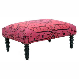 Nuloom Pink Modern Overdyed Patchwork Wool Dhurrie Ottoman Bench