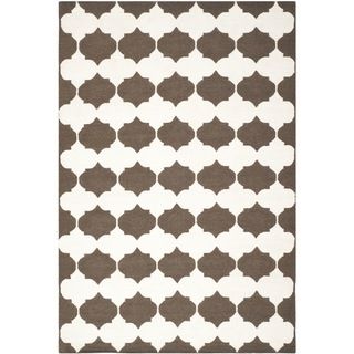 Hand woven Moroccan inspired Dhurrie Brown Wool Rug (4 X 6)