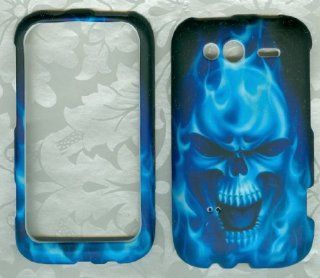 Rubberized HTC Wildfire S Phone Cover Snap on Protector Case Blue Skull Cell Phones & Accessories