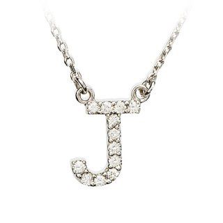 Diamond Initial Necklace in 14 Karat White Gold, Letter J Jewelry