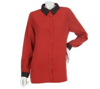 Susan Graver Cool Peach Big Shirt with Contrast Collar & Cuffs —