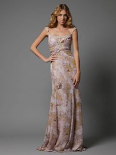 SILK CHIFFON FLORAL PRINT GOWN by Badgley Mischka Collection