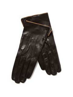 Cord Contrast Trim Leather Gloves by Maison Fabre