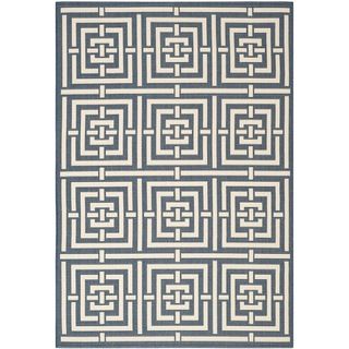 Safavieh Polypropylene Indoor/outdoor Courtyard Navy/beige Rug (53 X 77)