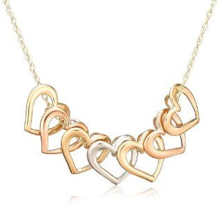 10k Tri Tone Gold Open Hearts Necklace, 17" Jewelry