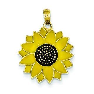 Enamel Sunflower Charm, 14K Yellow Gold Jewelry