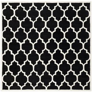 Handmade Moroccan Black Geometric Wool Rug (89 Square)